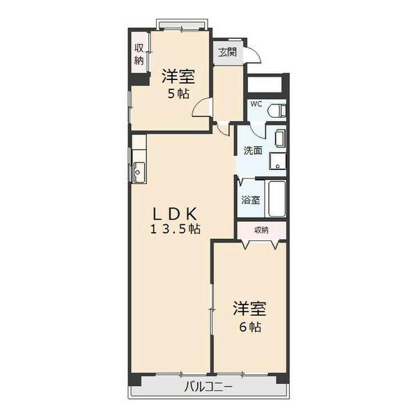 サンハイツ西尾(2LDK/5階)の間取り写真