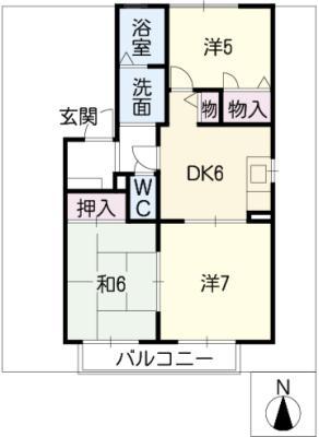 ハナミズキ安田2(3DK/2階)の間取り写真