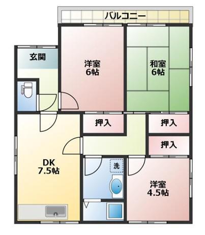 福尾ハイツ(3DK/1階)の間取り写真