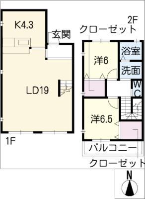 シャンドフルール鴻の巣(2LDK/2階)の間取り写真