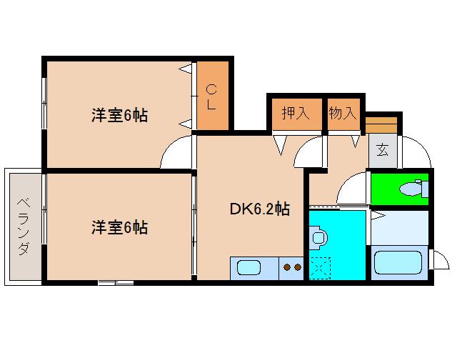 ベルセレーノ(2DK/1階)の間取り写真