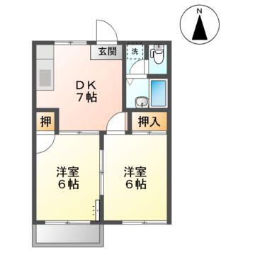 ハイツ向陽B(2DK/2階)の間取り写真