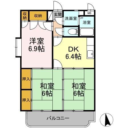 レジデンス東望(3DK/4階)の間取り写真