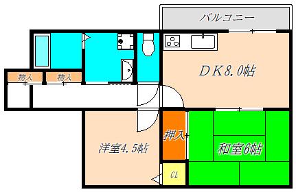ゼンラフォーレ(2DK/4階)の間取り写真