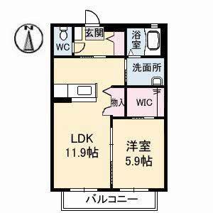 シャーメゾングレースC(1LDK/2階)の間取り写真