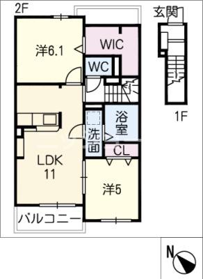 ソレイユ K(2LDK/2階)の間取り写真