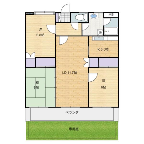 フィアハイムIII(3LDK/1階)の間取り写真