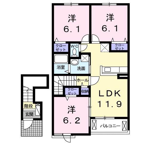 エレガントヒルIIIB(3LDK/2階)の間取り写真