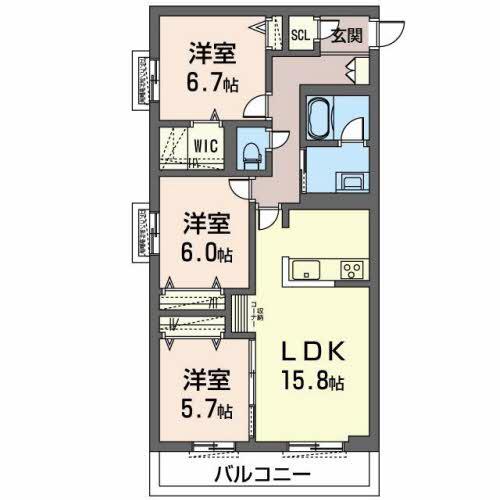 オカバ姫路青山シャーメゾン(3LDK/1階)の間取り写真