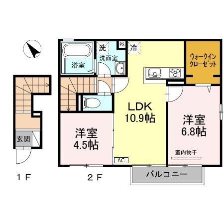 ソレイユ 壱番館(2LDK/2階)の間取り写真