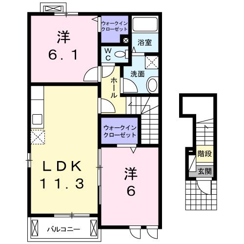 モルゲン ロートI(2LDK/2階)の間取り写真