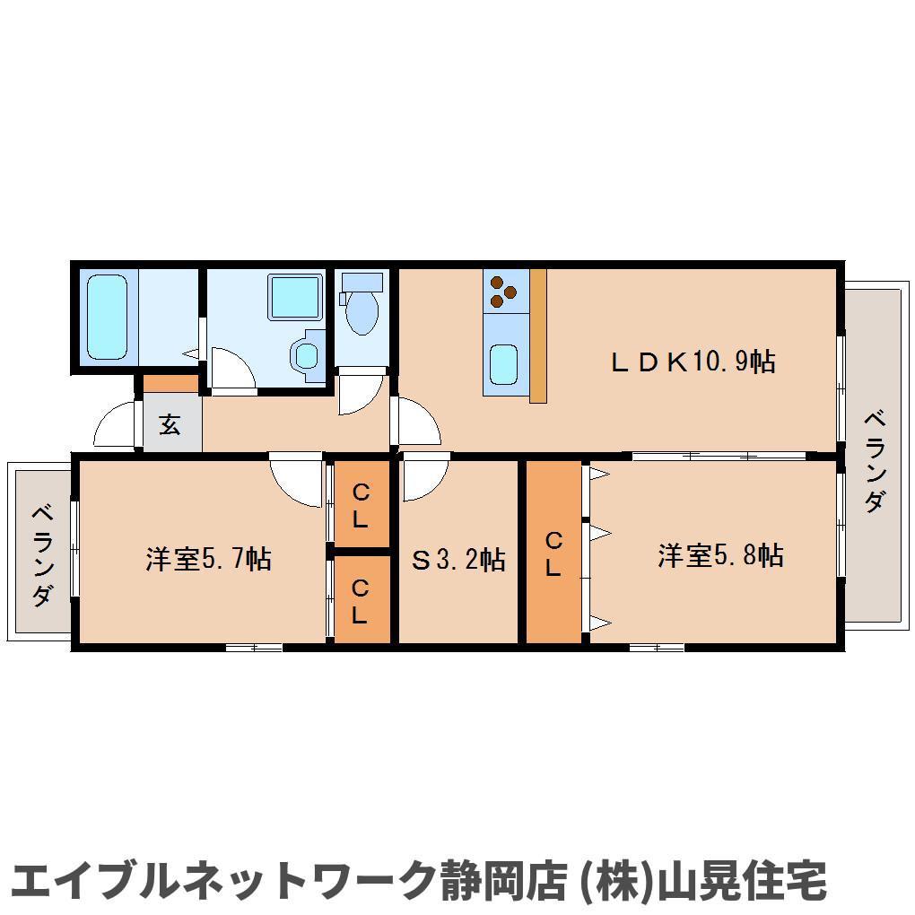 ソレイユKアン(2LDK/1階)の間取り写真