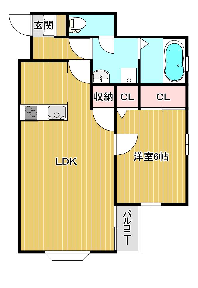 メゾンシンフォニーB(1LDK/1階)の間取り写真