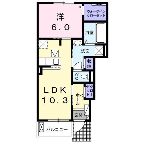 カームI(1LDK/1階)の間取り写真