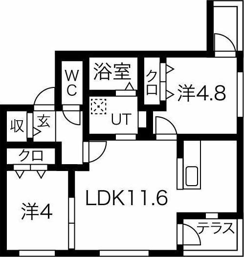 ステラ幌西(2LDK/1階)の間取り写真