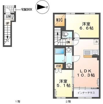 加古郡稲美町国岡 アパート(2LDK/2階)の間取り写真