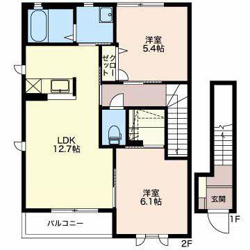 シュクレ山代(2LDK/2階)の間取り写真
