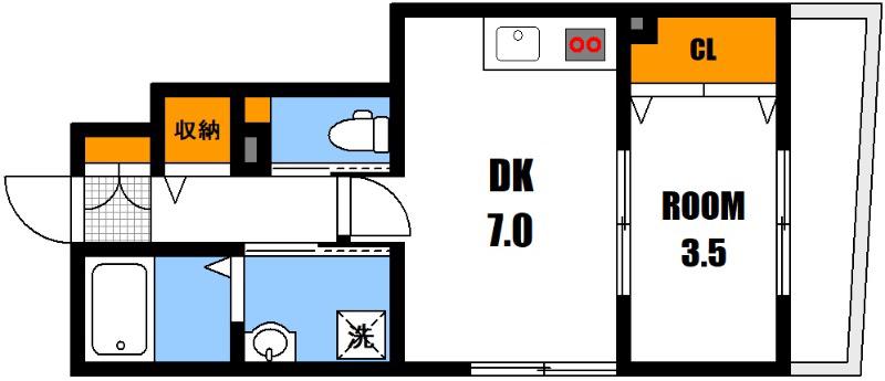 ロイヤルヴィラ緑井 A棟(1DK/1階)の間取り写真