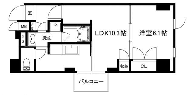 JR東海道本線 石山駅 徒歩3分 8階建 築18年(1LDK/6階)の間取り写真