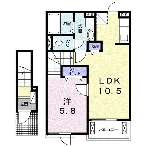 エーデル綾園(1LDK/2階)の間取り写真