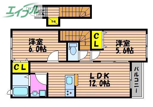 西棟 カーム妹尾駅前(2LDK/2階)の間取り写真