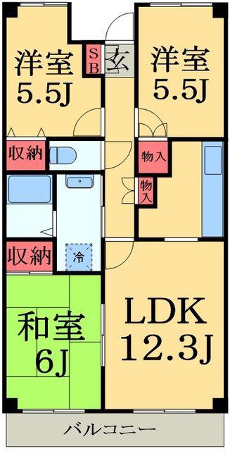 ヴェルベデーレ西志津(3LDK/3階)の間取り写真