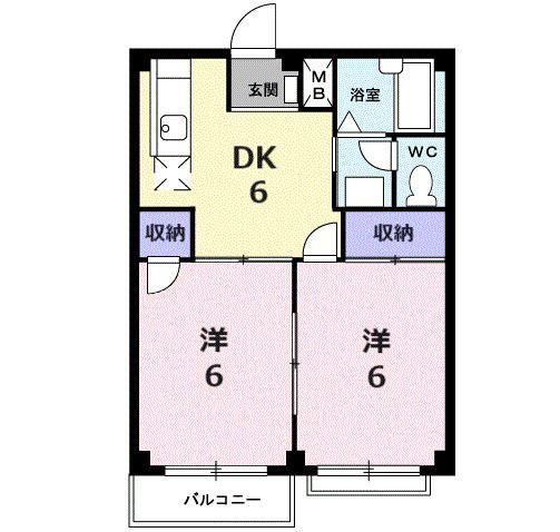 エクレール駿河台B(2DK/2階)の間取り写真
