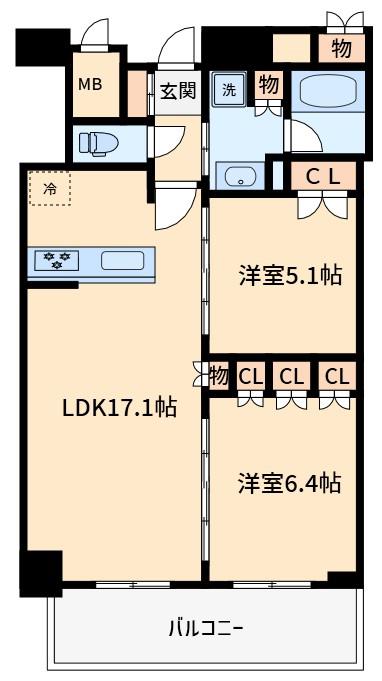ジオタワー大阪十三(2LDK/28階)の間取り写真