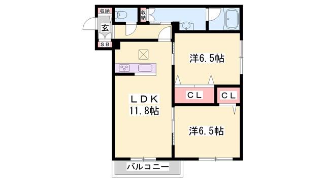 VILLA MIGLLORE(2LDK/1階)の間取り写真
