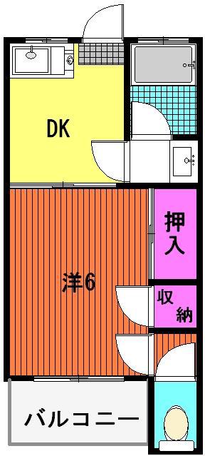イーストヒルの森(1DK/2階)の間取り写真