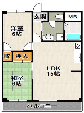 エスペランサ宝塚(2LDK/3階)の間取り写真
