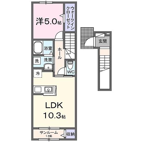 コーポ林II(1LDK/2階)の間取り写真