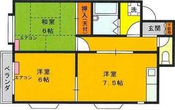 サンハウスー若葉町2丁目-(2DK/1階)の間取り写真