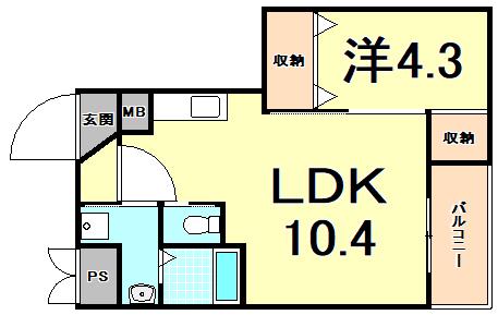 SHELL POOL V(1LDK/2階)の間取り写真