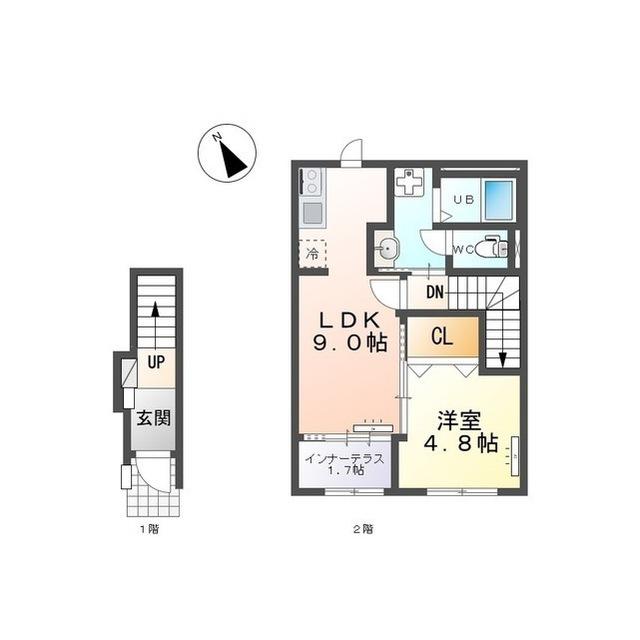 大曽根原町アパート2(1LDK/2階)の間取り写真