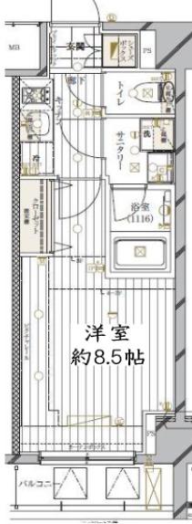 レガリス品川南大井III(1K/6階)の間取り写真