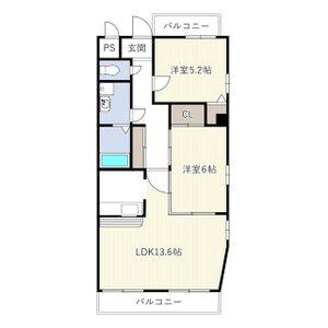 グランドヒルズ西川(2LDK/6階)の間取り写真