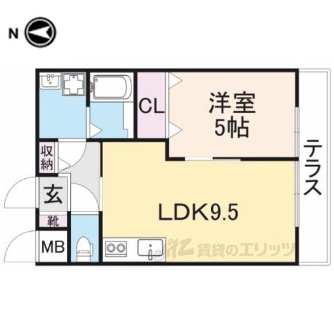 プラリア招提元町B(1LDK/2階)の間取り写真