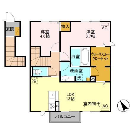 カーネリアン B(2LDK/2階)の間取り写真