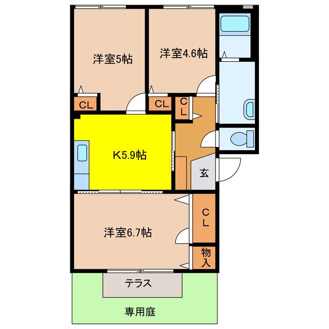 シュライン宮西A・B(3K/1階)の間取り写真