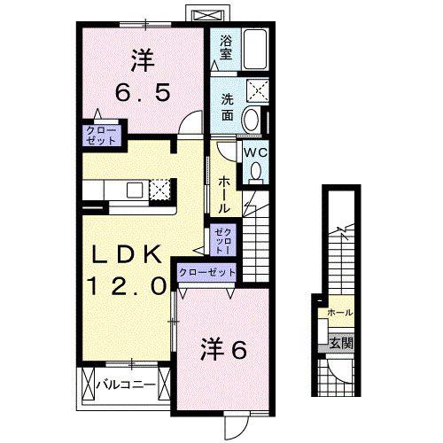 リヴィエールI(2LDK/2階)の間取り写真