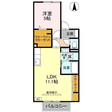 セジュール山室中部(1LDK/1階)の間取り写真
