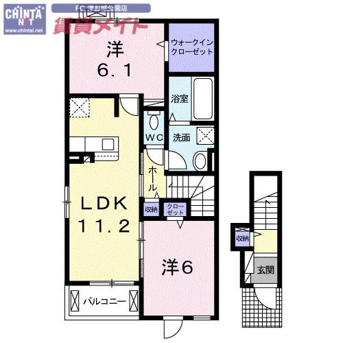 アクアリージョン津III ウエスト(2LDK/2階)の間取り写真