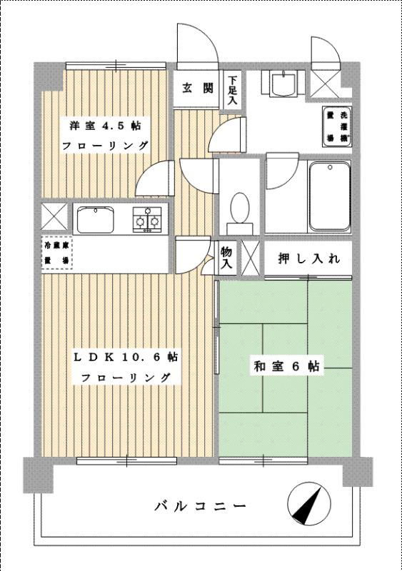 コスモ相模原(2LDK/3階)の間取り写真