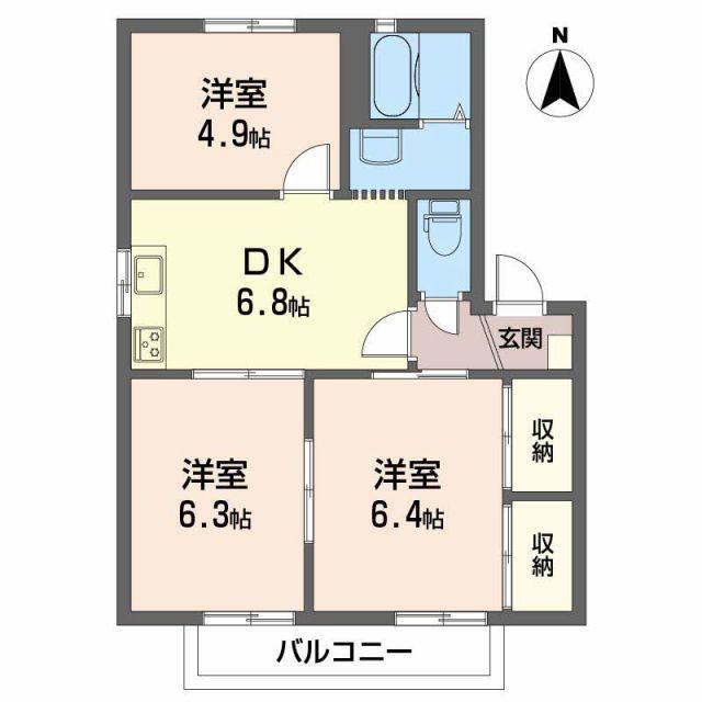 ヴェルディ白石C棟(3DK/2階)の間取り写真