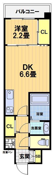 ソルテラス京都西大路郁(1DK/2階)の間取り写真