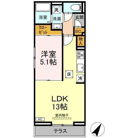 D-ROOM汐見丘α(1LDK/1階)の間取り写真