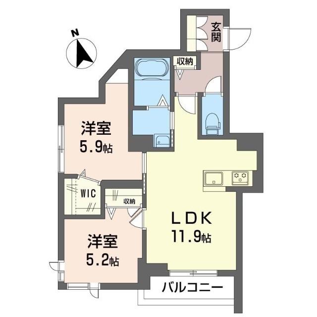 WELL-HILLS藤沢(2LDK/2階)の間取り写真