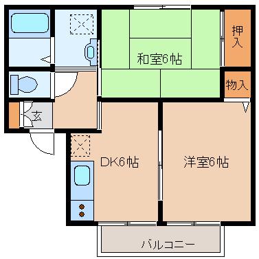 ボヌール荒井II(2DK/2階)の間取り写真