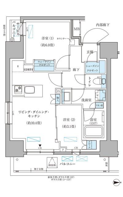 パークアクシス住吉ガーデンスクエア(2LDK/4階)の間取り写真